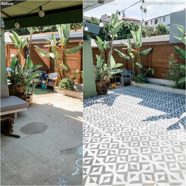 DIY Backyard Bliss: Renovate on a Dime with Concrete Floor Paint Stencils from Royal Design Studio - royaldesignstudio.com