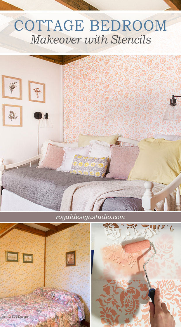 Before and After: Stenciling a Cottage Bedroom Makeover with Royal Design Studio Floral Wall Stencils