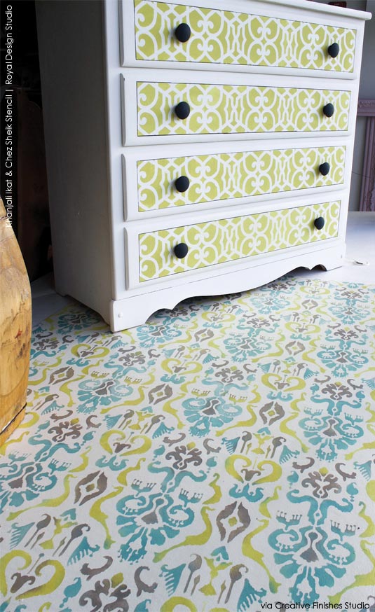 Furniture and floor stencil ideas with bright color