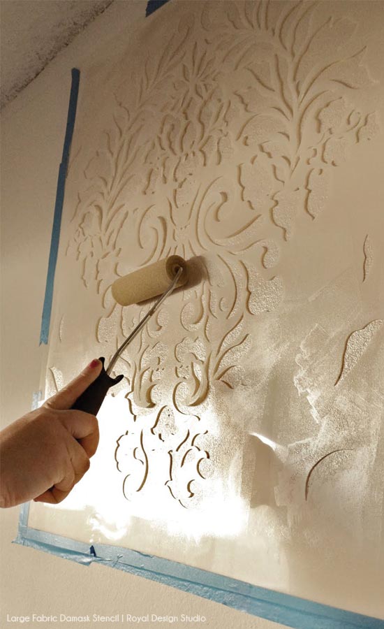 Stenciling with Metallic Paints | Large Fabric Damask by Royal Design Studio