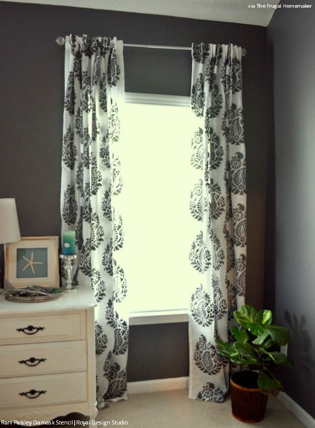 How to Stencil Tutorial: DIY Fabric Damask Designer Curtains for Less - Royal Design Studio