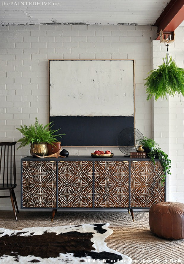 Global Chic Stenciling: DIY Tribal Furniture Transformation using Royal Design Studio Tribal Batik Furniture Stencils