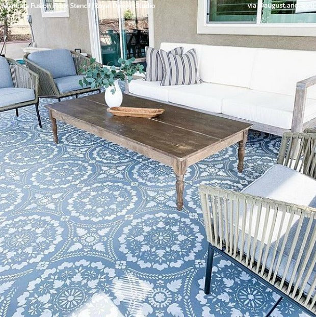 DIY Backyard Bliss: Renovate on a Dime with Concrete Floor Paint Stencils from Royal Design Studio - royaldesignstudio.com