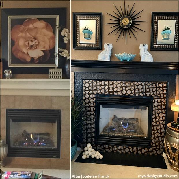 Get Cozy & Creative: Paint Your Fireplace Tiles with Stencils - Royal Design Studio Stencils for DIY Home Decor Craft Projects - royaldesignstudio.com