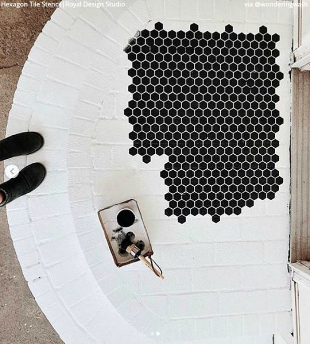 Penny for Your Thoughts: Hexagon Floor Tile Stencils - Easy DIY Decor Ideas for Painting Floor Tiles - royaldesignstudio.com