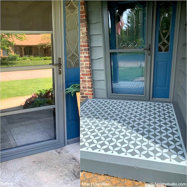 Easy Breezy Patio Floor Stencil Ideas - Decorative Concrete Painting Stencils - Painted Porch Flooring Stencils - Royal Design Studio Stencils royaldesignstudio.com