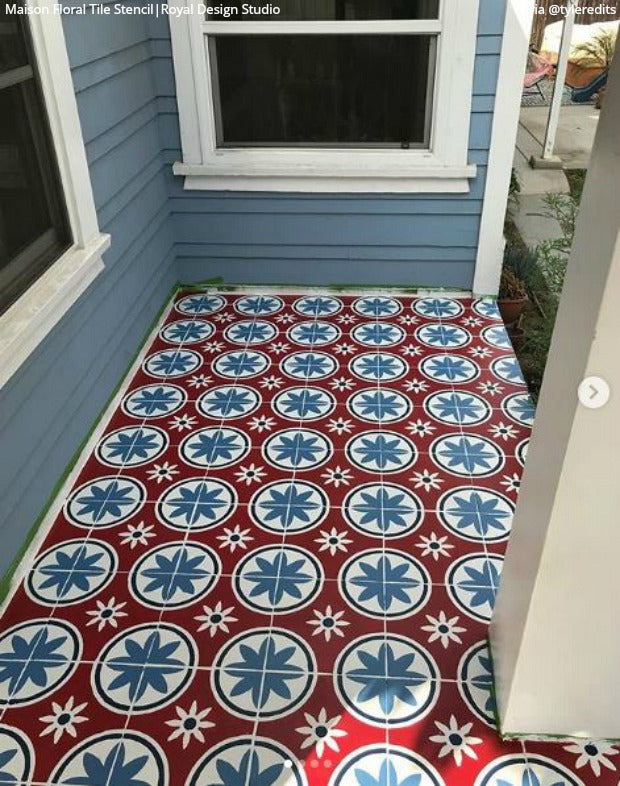 24 Budget-Friendly DIY Ideas to Stencil Your Patio Floor - Concrete Patio Floor Stencils - Tile Pattern Stencils - Royal Design Studio Stencils