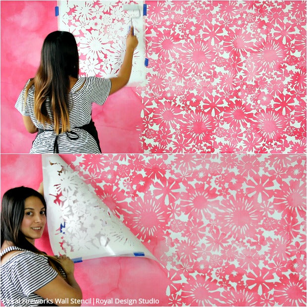 [VIDEO TUTORIAL] How to Stencil a DIY Watercolor Mural - Painting Pink Floral Wall Art with Large Wall Stencils from Royal Design Studio