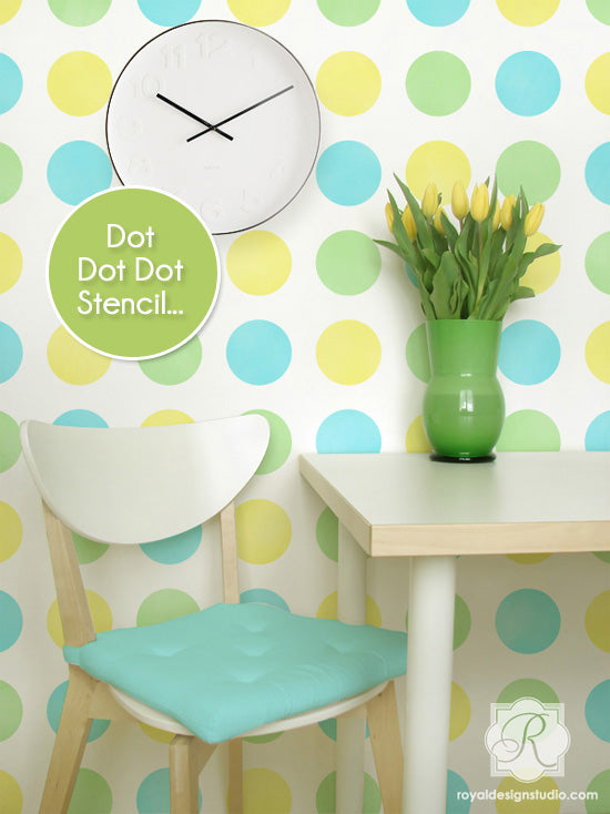 Multi-color polka dot pattern stencil for walls. Great modern look! | Royal Design Studio Stencils