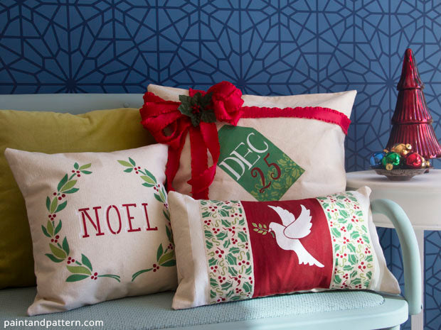 Christmas DIY Tutorial: Stenciled Pillows, Stockings, & Tree Skirt