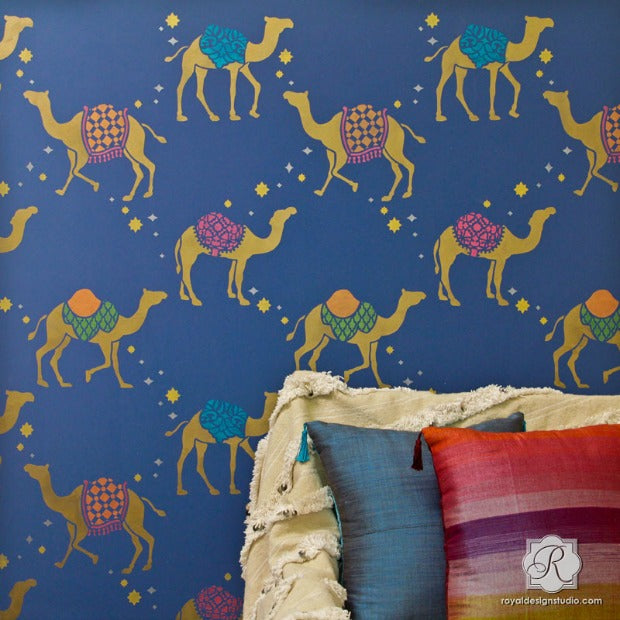 How to Stencil Metallic Moroccan Camel Wallpaper Patterns - Royal Design Studio Stencil Video Tutorial