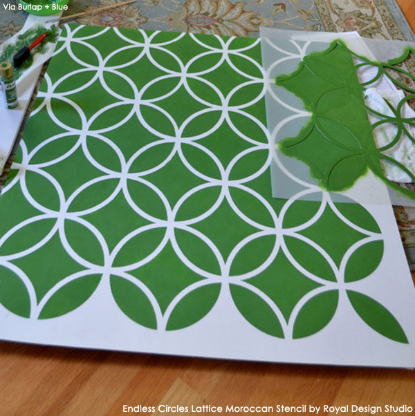 How to Stencil the Back of a Cabinet | Endless Circles Lattice Moroccan Stencil from Royal Design Studio