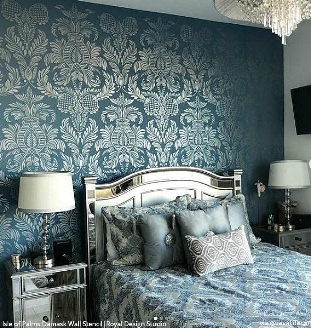 25 Luxurious Ways to Accent a Bedroom Wall - Bedroom Stencils, Large Wall Stencils for Painting Feature Wall Art, DIY Decor Ideas - royaldesignstudio.com