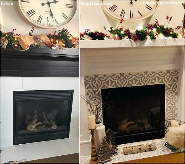 Get Cozy & Creative: Paint Your Fireplace Tiles with Stencils - Royal Design Studio Stencils for DIY Home Decor Craft Projects - royaldesignstudio.com