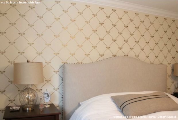 Stenciled Walls Strike Gold - 16 Metallic Gold Painted Room Makeover Ideas using Royal Design Studio Wall Stencils