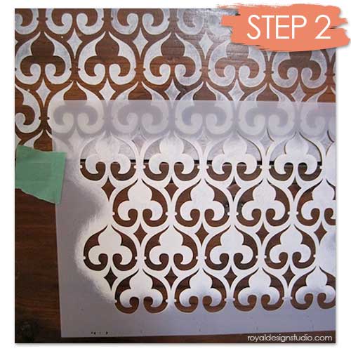 Furniture stenciling how to with Moroccan stencil Moorish Fleur de Lis from Royal Design Studio stencils