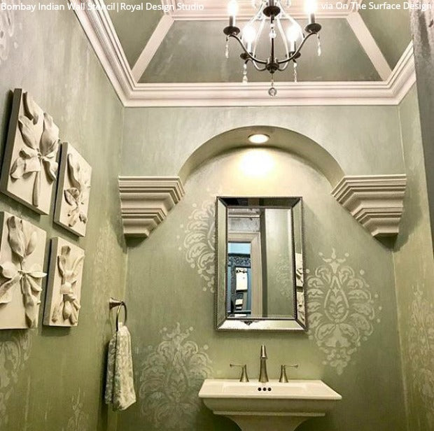 Bathroom Stencils: The Wonder Wall that Lasts Longer Than Wallpaper - Large Wall Stencils for Decorating DIY Bathroom Walls from Royal Design Studio