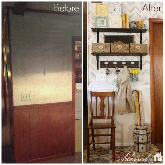 Before and After Wall Stencil Project with Royal Design Studio