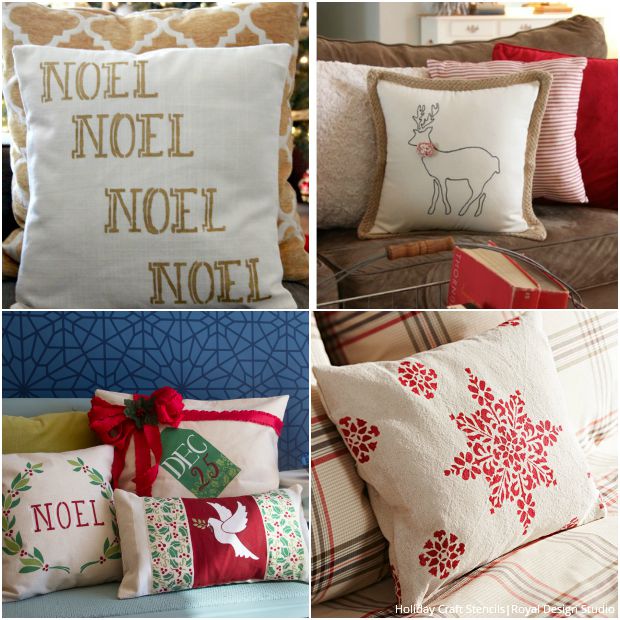 Stenciled Pillows for Every Style - Christmas Fabric Stencils by Royal Design Studio