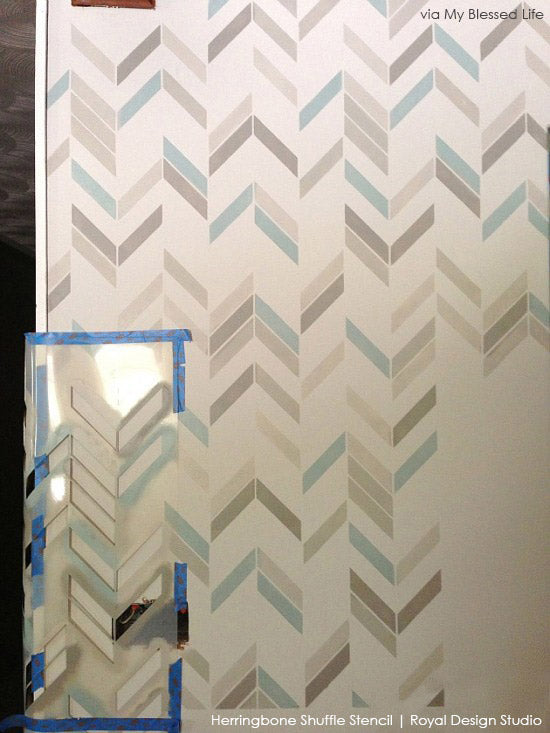 How to Stencil a Wall with Herringbone Stencil