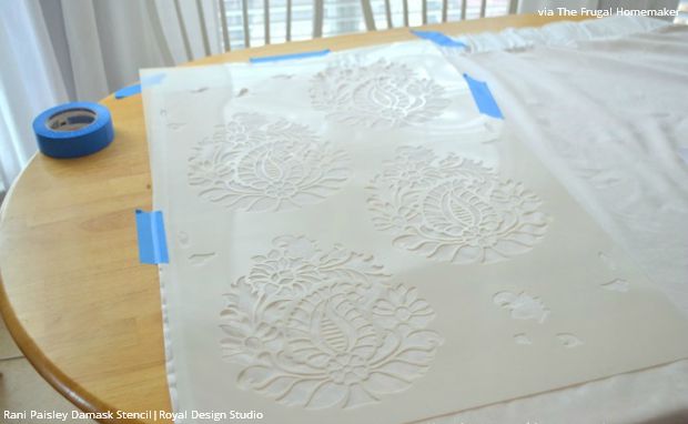 How to Stencil Tutorial: DIY Fabric Damask Designer Curtains for Less - Royal Design Studio