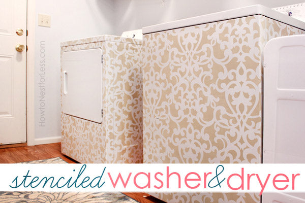 stenciled washer and dryer in laundry room