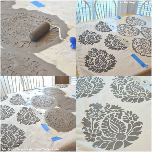 How to Stencil Tutorial: DIY Fabric Damask Designer Curtains for Less - Royal Design Studio