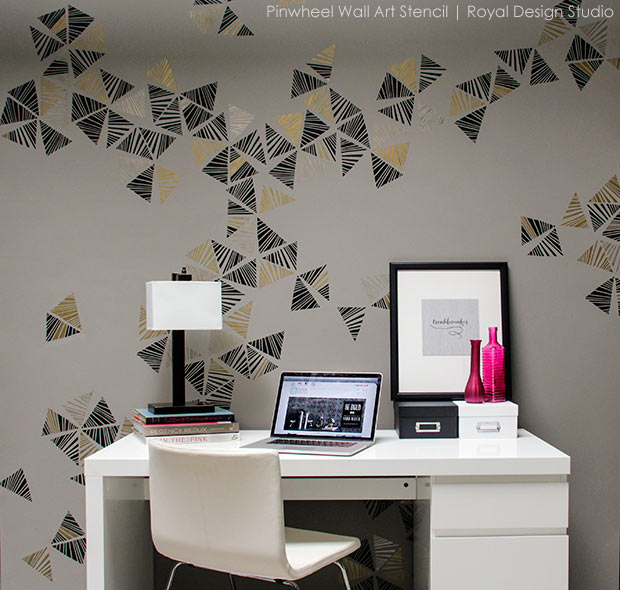 Decorating Office or Home with Trendy Modern Wall Art using Designer Stencils from Royal Design Studio - Tutorial and Video