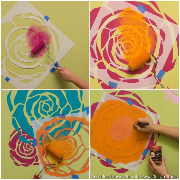 Stenciled Flower Power! Layer Rose Stencils for a Colorful Wall Art - Royal Design Studio Modern Art Deco Flower Stencils