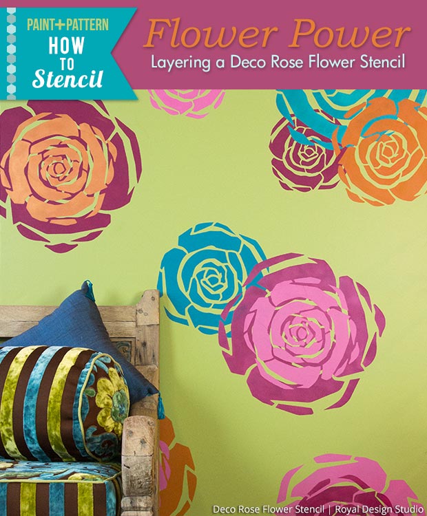 Stenciled Flower Power! Layer Rose Stencils for a Colorful Wall Art - Royal Design Studio Modern Art Deco Flower Stencils