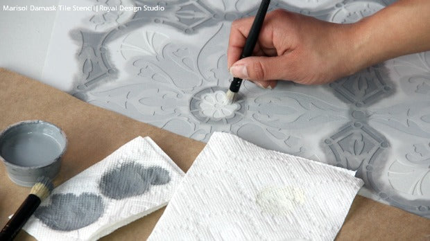 DIY Tutorial: How to Paint a Hardwood Floor with Tile Stencils from Royal Design Studio