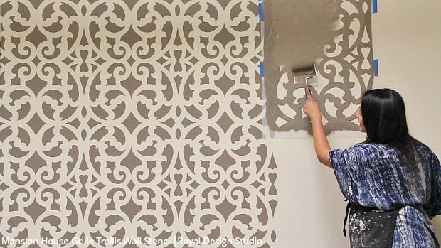 Fast & Fabulous: How to Stencil a Wall in Only 1 Hour! DIY Home Decorating Tutorial using Large Wall Stencils from Royal Design Studio