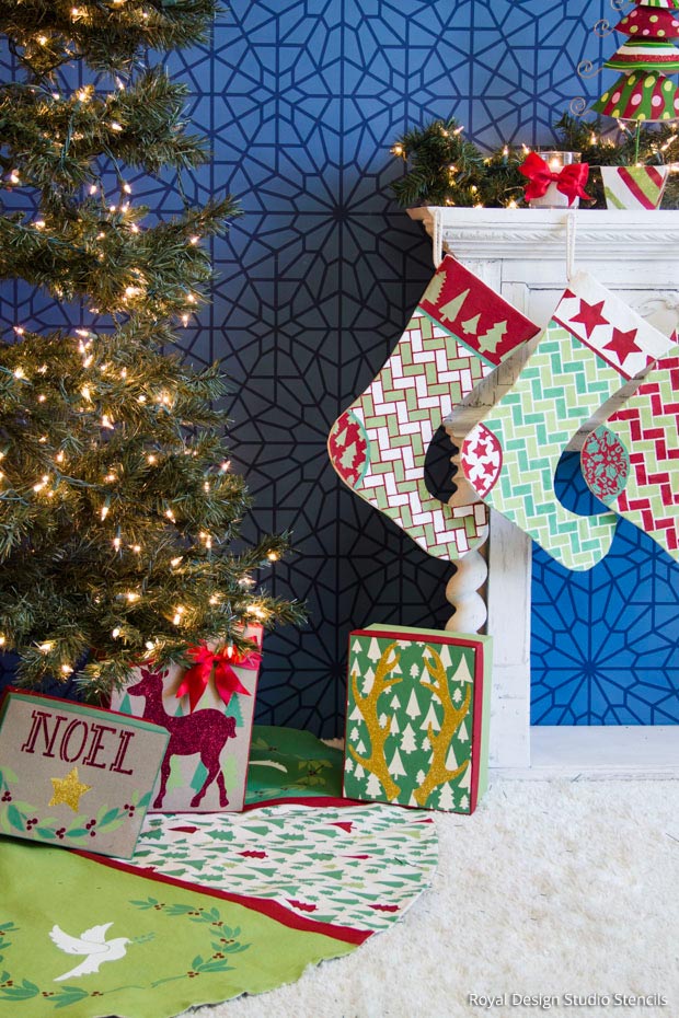 Christmas DIY Tutorial: Stenciled Pillows, Stockings, & Tree Skirt