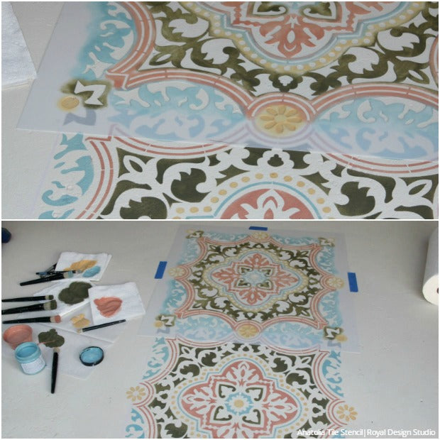 VIDEO! How to Stencil a Concrete Floor in 10 Easy Steps - Painted Floor Tutorial using Tile Stencils and Chalk Paint from Royal Design Studio