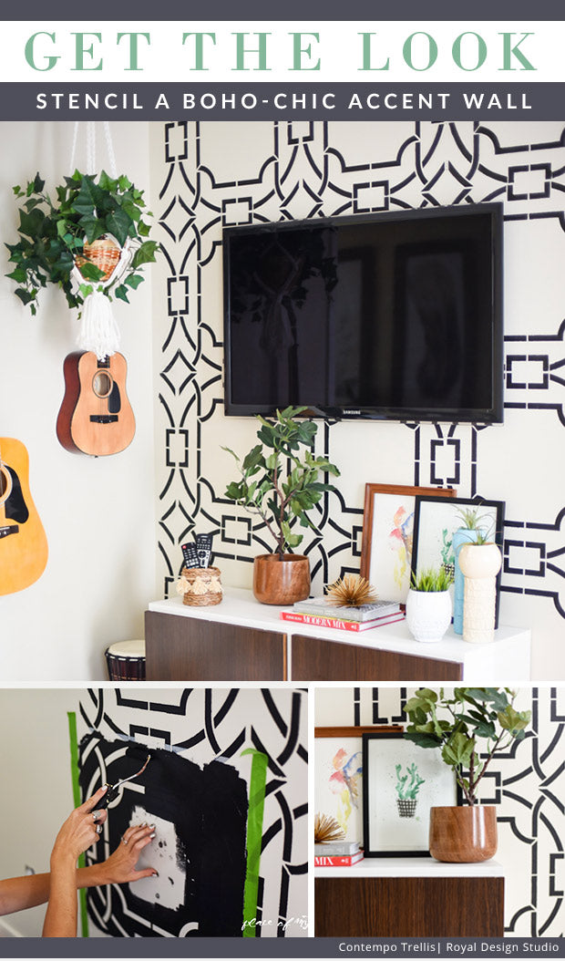 Get the Look: Stencil a Boho Chic Accent Wall with Modern Bold Graphic Wall Stencils