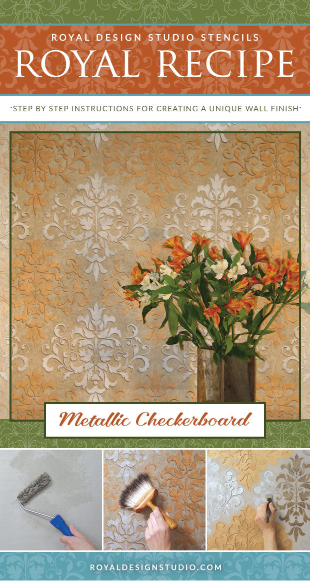 Royal Recipe from Royal Design Studio: How to Stencil Tutorial - Metallic Checkerboard Damask Pattern with Wall Stencils