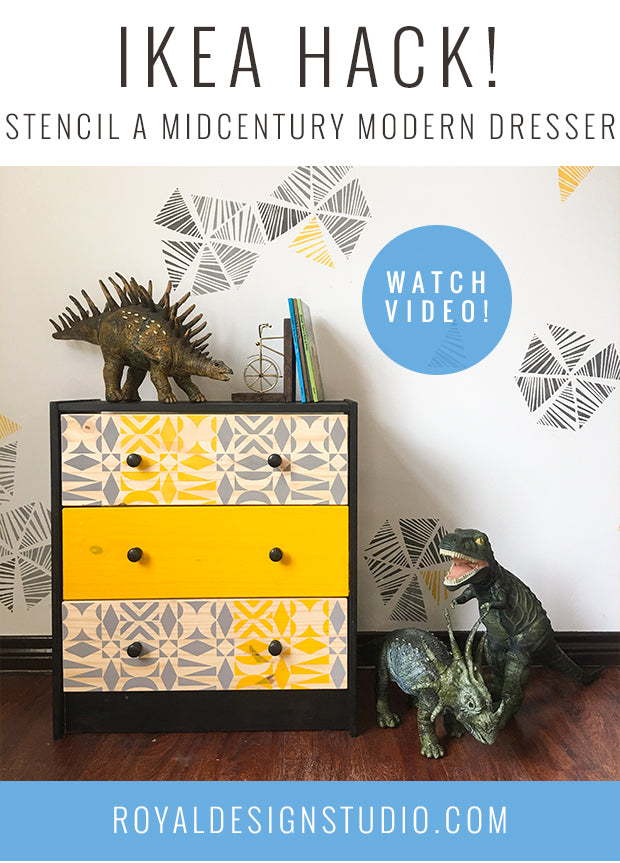 Ikea Hack! How to Stencil a Modern Mid Century Rast Dresser with Furniture Stencils for Colorful Kids Room Decor