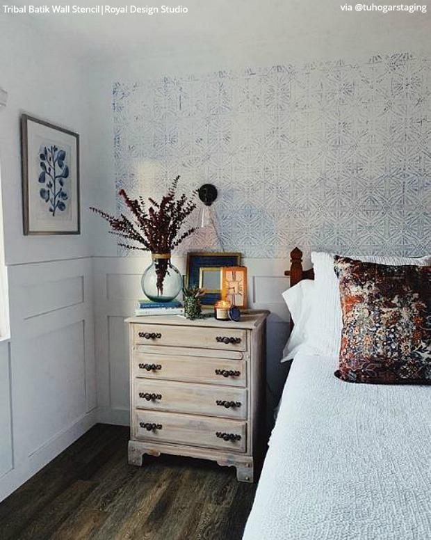 25 Luxurious Ways to Accent a Bedroom Wall - Bedroom Stencils, Large Wall Stencils for Painting Feature Wall Art, DIY Decor Ideas - royaldesignstudio.com