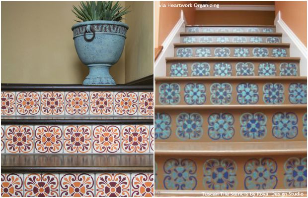 The Hottest Home Décor Trend: Stenciled Stairs - 14 DIY Ideas using Royal Design Studio Stencils