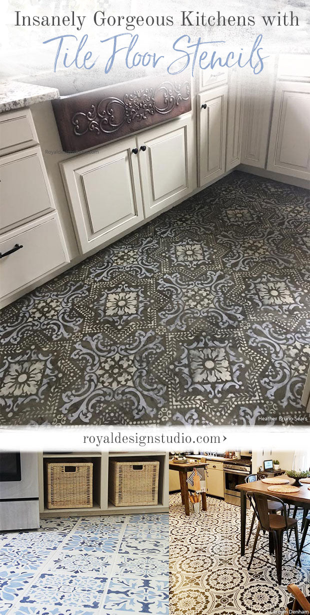 Insanely Gorgeous Kitchens with Tile Floor Stencils for Painting - DIY Decorating and Renovation Ideas - Royal Design Studio