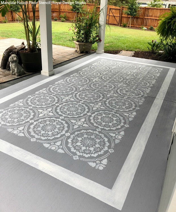 DIY Backyard Bliss: Renovate on a Dime with Concrete Floor Paint Stencils from Royal Design Studio - royaldesignstudio.com