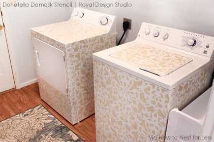 Surprise! Stenciled Washer and Dryer Set | Donatella Damask Stencil from Royal Design Studio