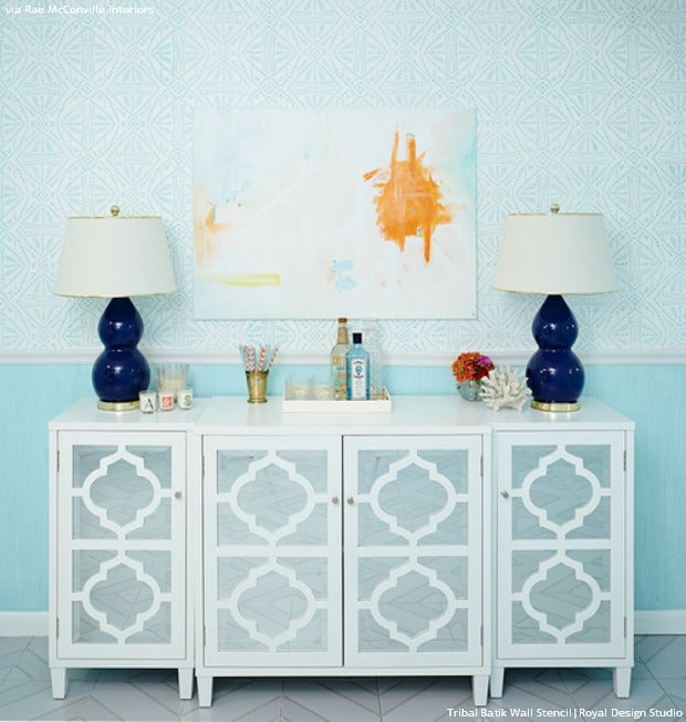 9 Decorating Ideas using Trendy Tribal Batik Stencils from Royal Design Studio (Wallpaper Wall Stencils, Painted Furniture Stencils, Craft Project Stencils)