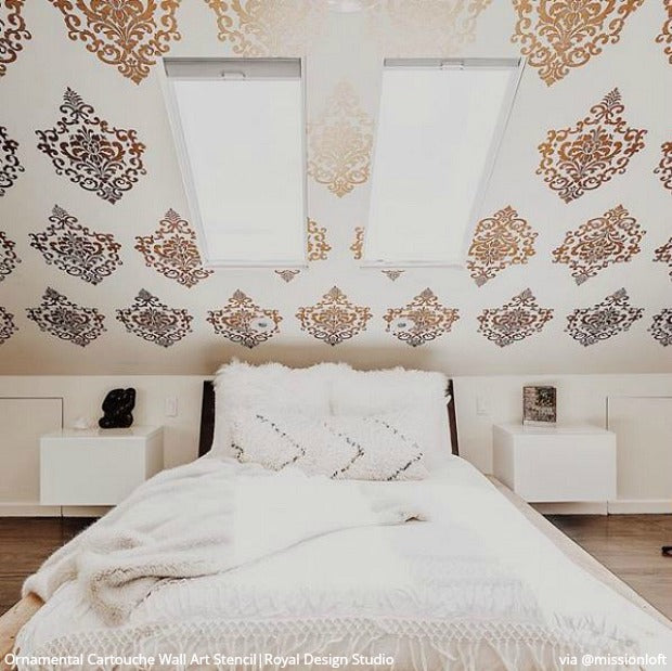 25 Luxurious Ways to Accent a Bedroom Wall - Bedroom Stencils, Large Wall Stencils for Painting Feature Wall Art, DIY Decor Ideas - royaldesignstudio.com