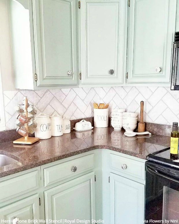 DIY Home Decorating Idea: Stencil a Faux Brick Wall or Subway Tiles - Royal Design Studio Wall Stencils for Painting Modern Farmhouse Style or Urban Chic Interior