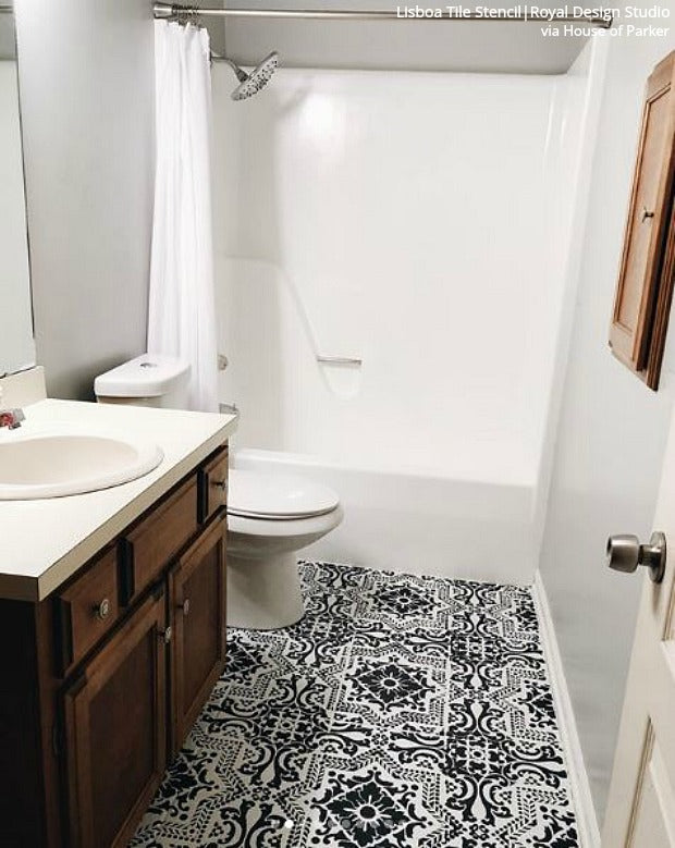 14 Reasons Floor Stencils are Better Than Bathroom Tiles - DIY Decorating Ideas for Tiled Flooring and an Affordable Bathroom Makeover - Royal Design Studio Floor Tile Stencils