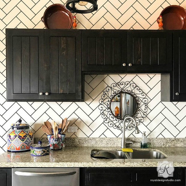 DIY Home Decorating Idea: Stencil a Faux Brick Wall or Subway Tiles - Royal Design Studio Wall Stencils for Painting Modern Farmhouse Style or Urban Chic Interior