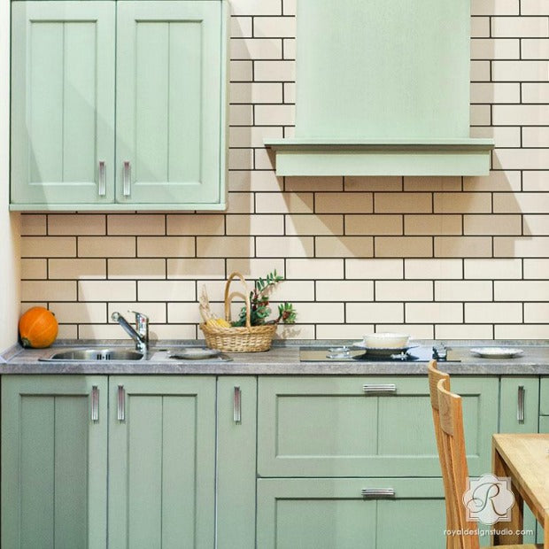 DIY Home Decorating Idea: Stencil a Faux Brick Wall or Subway Tiles - Royal Design Studio Wall Stencils for Painting Modern Farmhouse Style or Urban Chic Interior