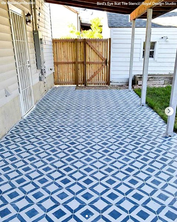 DIY Backyard Bliss: Renovate on a Dime with Concrete Floor Paint Stencils from Royal Design Studio - royaldesignstudio.com