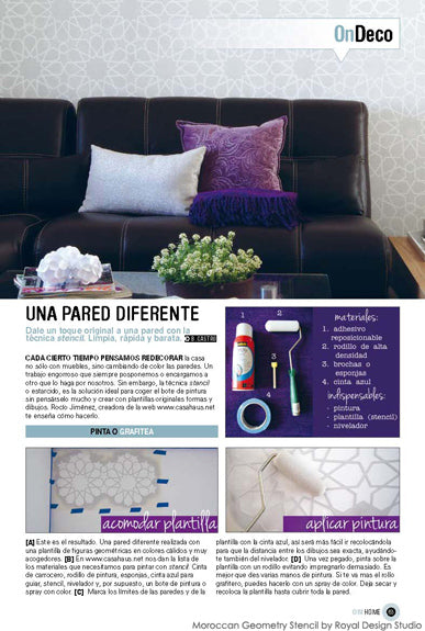 Moroccan Geometry Stencil featured in Spanish magazine On Madrid Project by Casa Haus Royal Design Studio